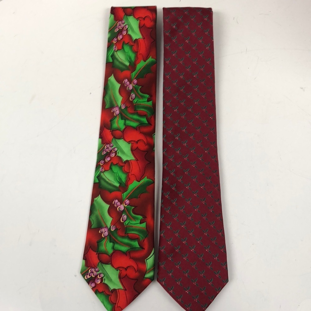 Set of two holiday ties in holly berry print